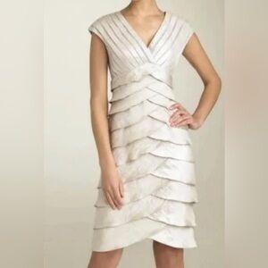 Adrianna Papell Ivory Tiered V-Neck Midi Dress